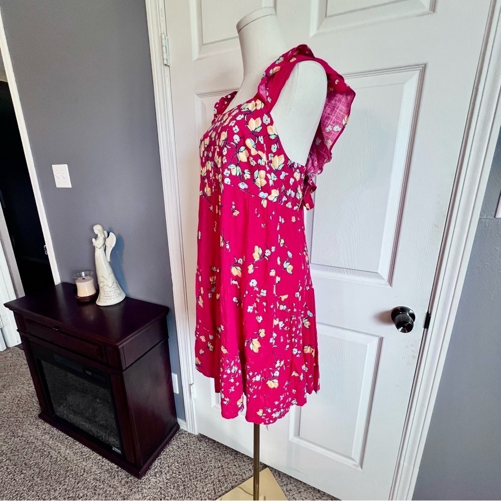 LC Lauren Conrad NWT Ruffle Fit & Flare Apron Linen‎ Dress Red Lemon Orchard M - Picture 4 of 12